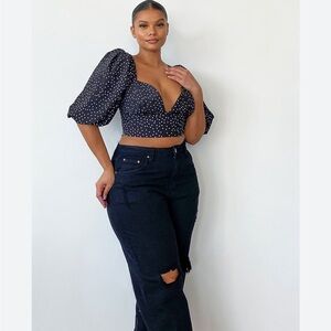 Pretty Little Thing Women’s Black Polka Dot Cropped Top